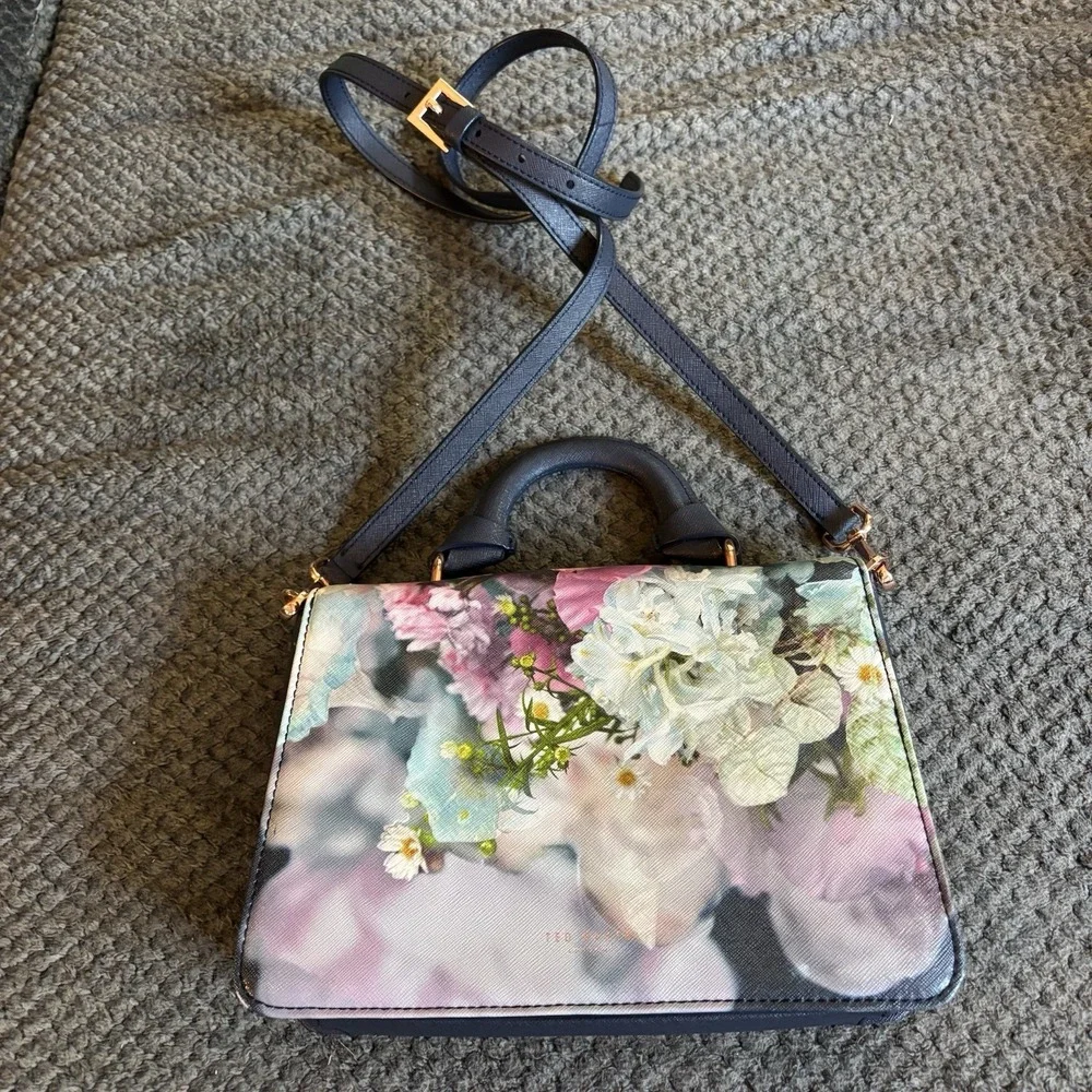 Ladies Women Ted Baker London Navy Top Handle Lady Bag Leather w/ Shoulder Strap
